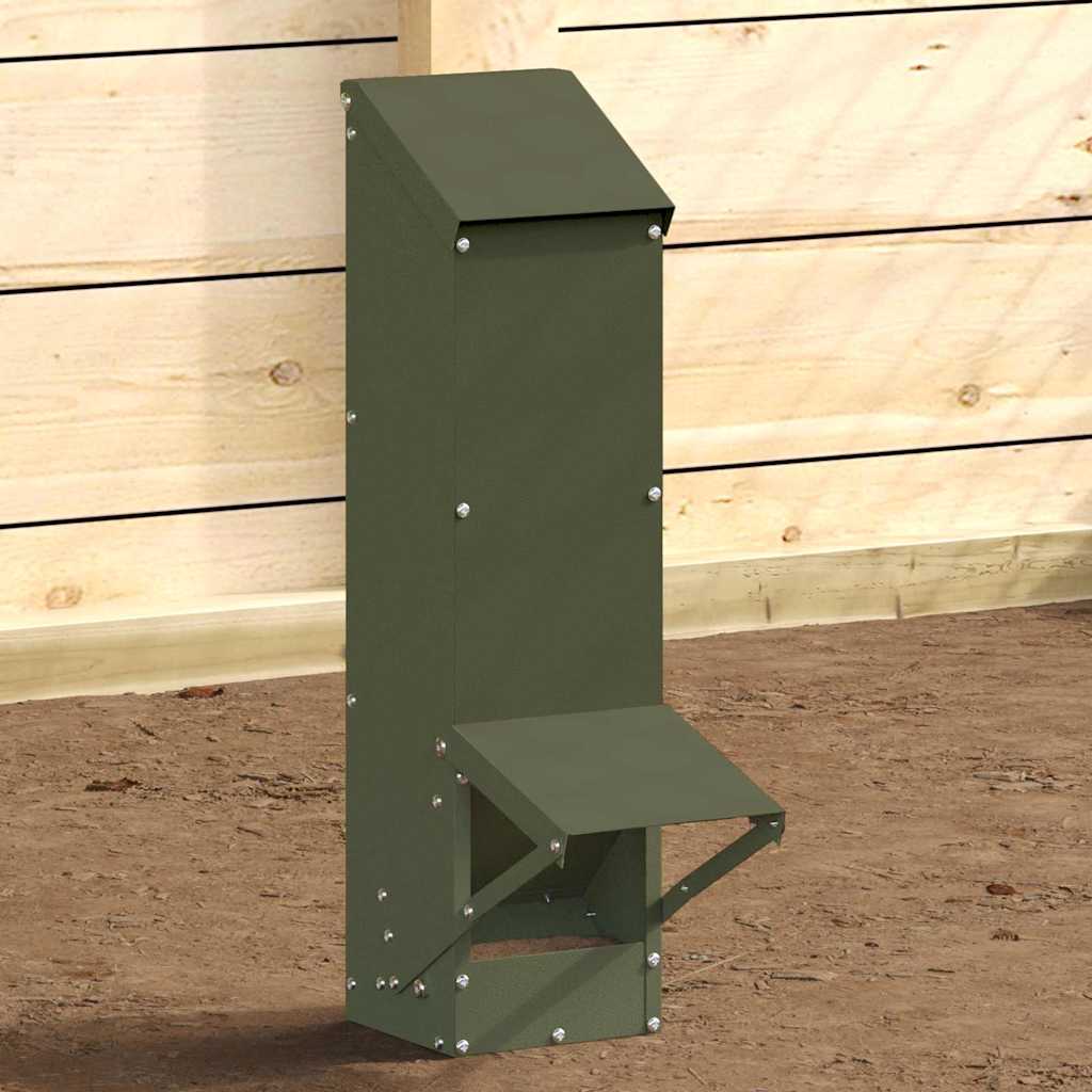 vidaXL Chicken Feeder Olive Green 13 x 12 x 51 cm Cold-Rolled Steel 4