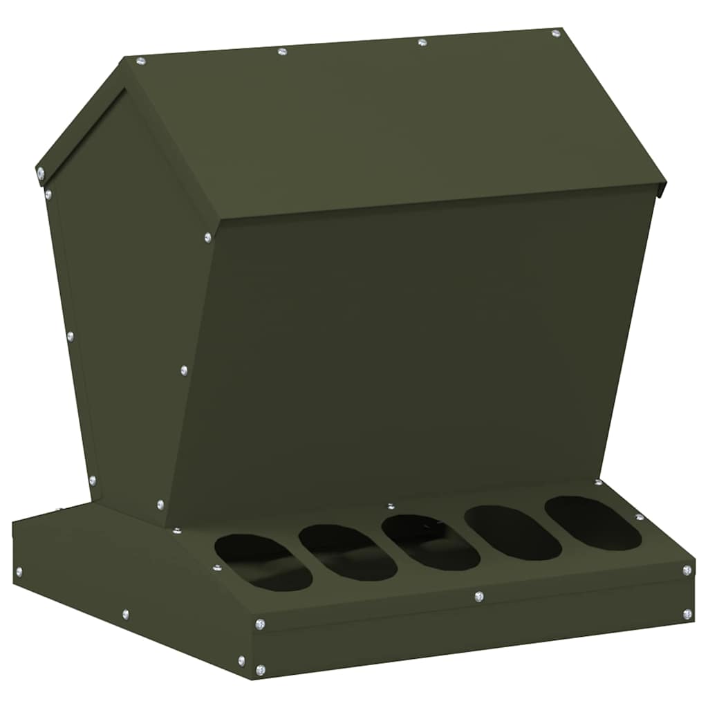 vidaXL Chicken Feeder Olive Green 40 x 40 x 45 cm Cold-Rolled Steel 2