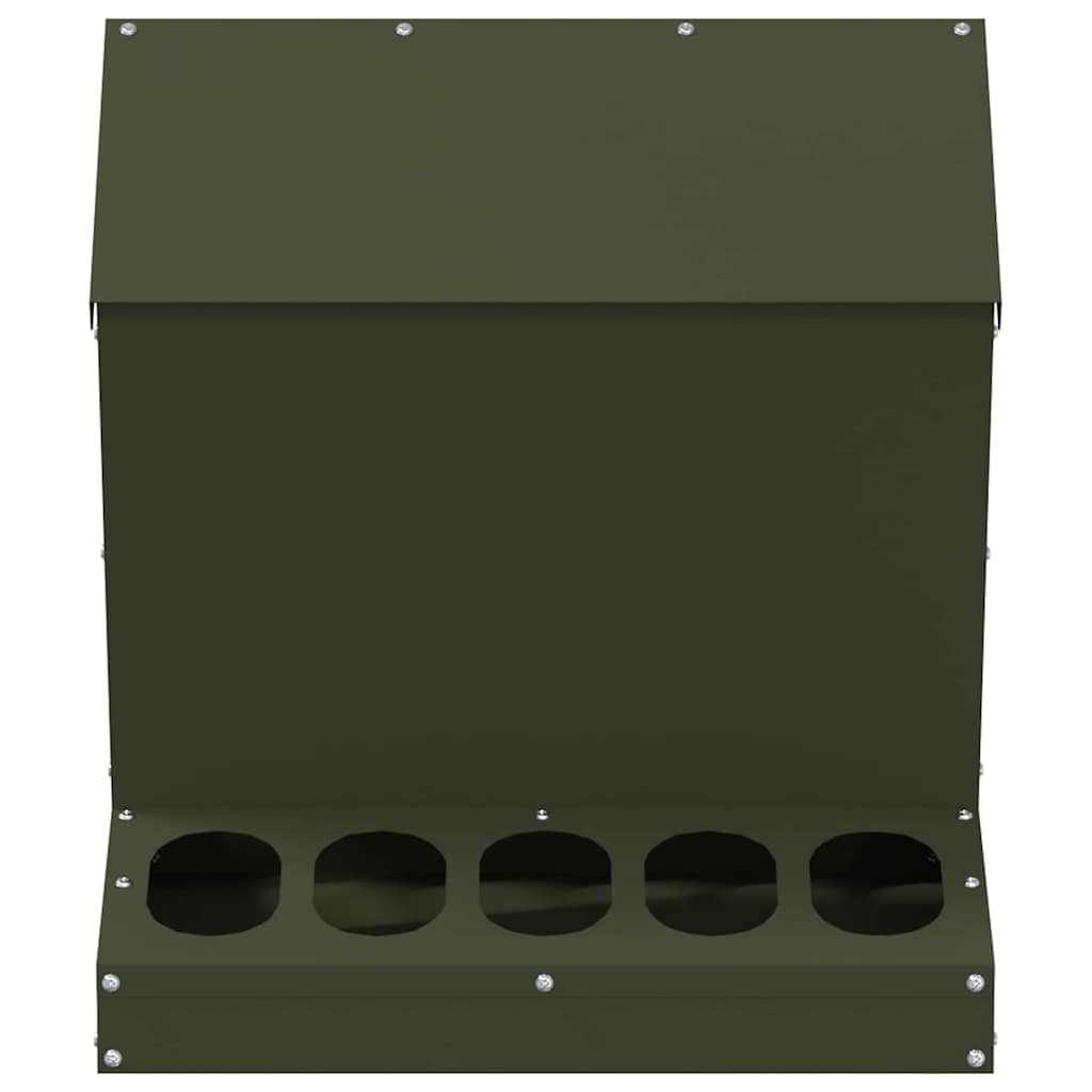 vidaXL Chicken Feeder Olive Green 40 x 40 x 45 cm Cold-Rolled Steel 5