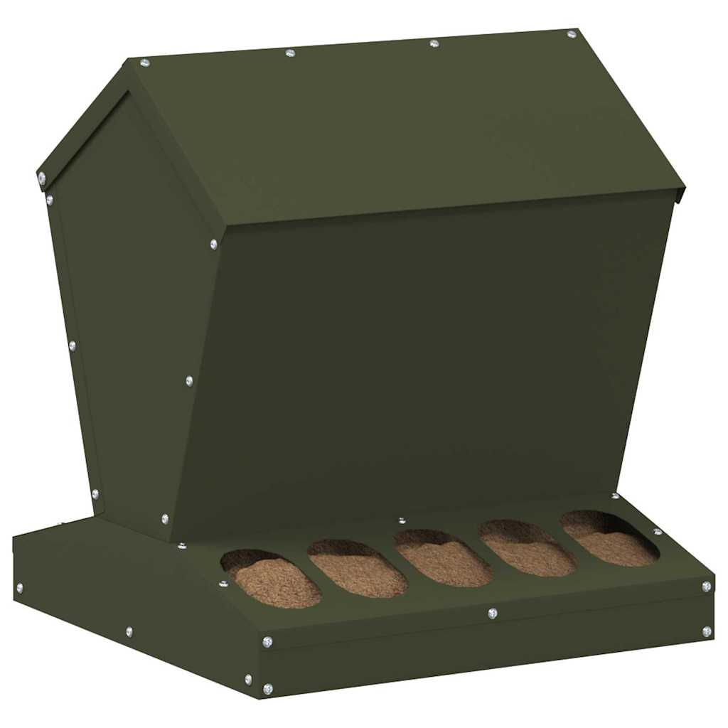 vidaXL Chicken Feeder Olive Green 40 x 40 x 45 cm Cold-Rolled Steel 3