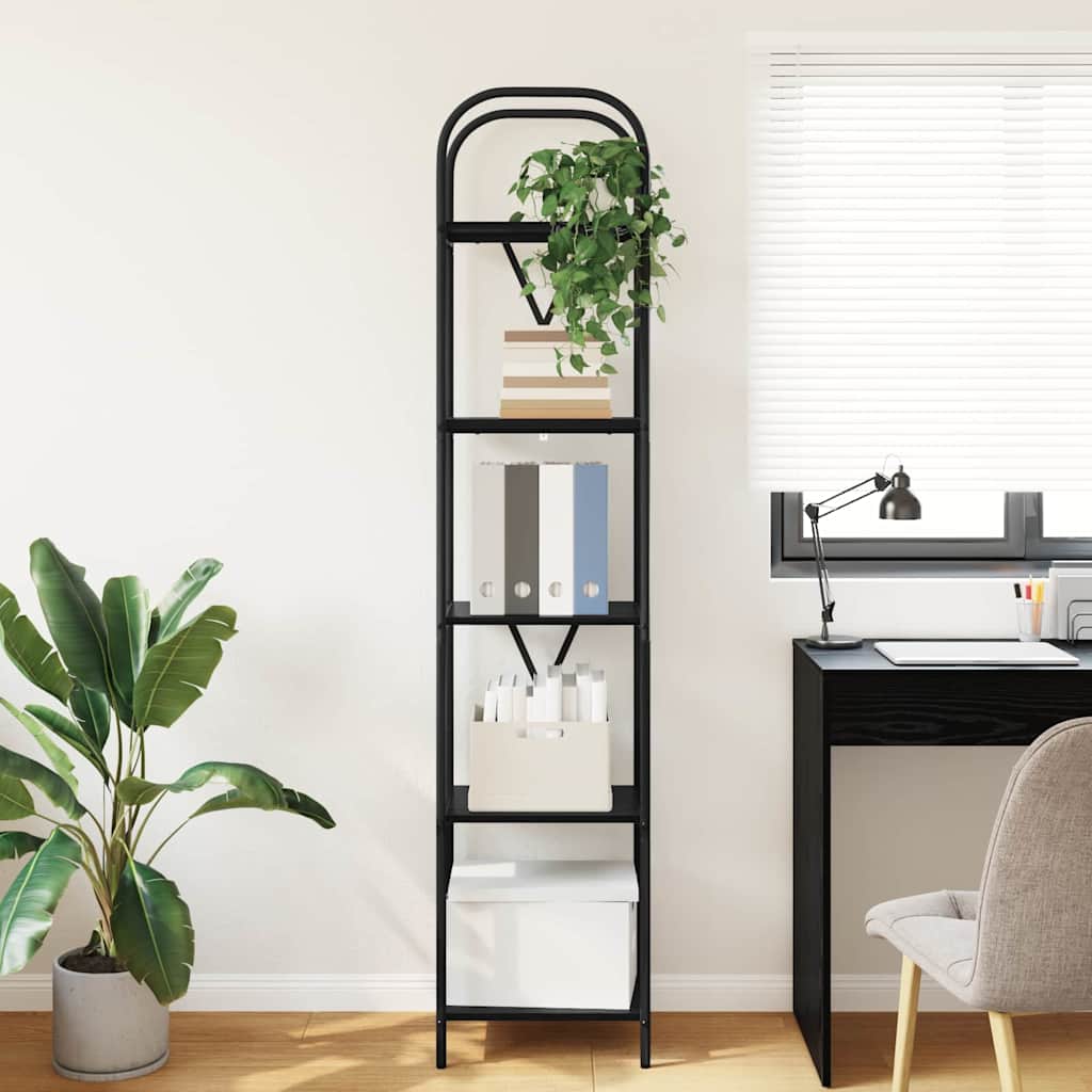 vidaXL Bookshelf 5-Tier 40 x 30 x 183 cm Engineered wood Black Oak 4