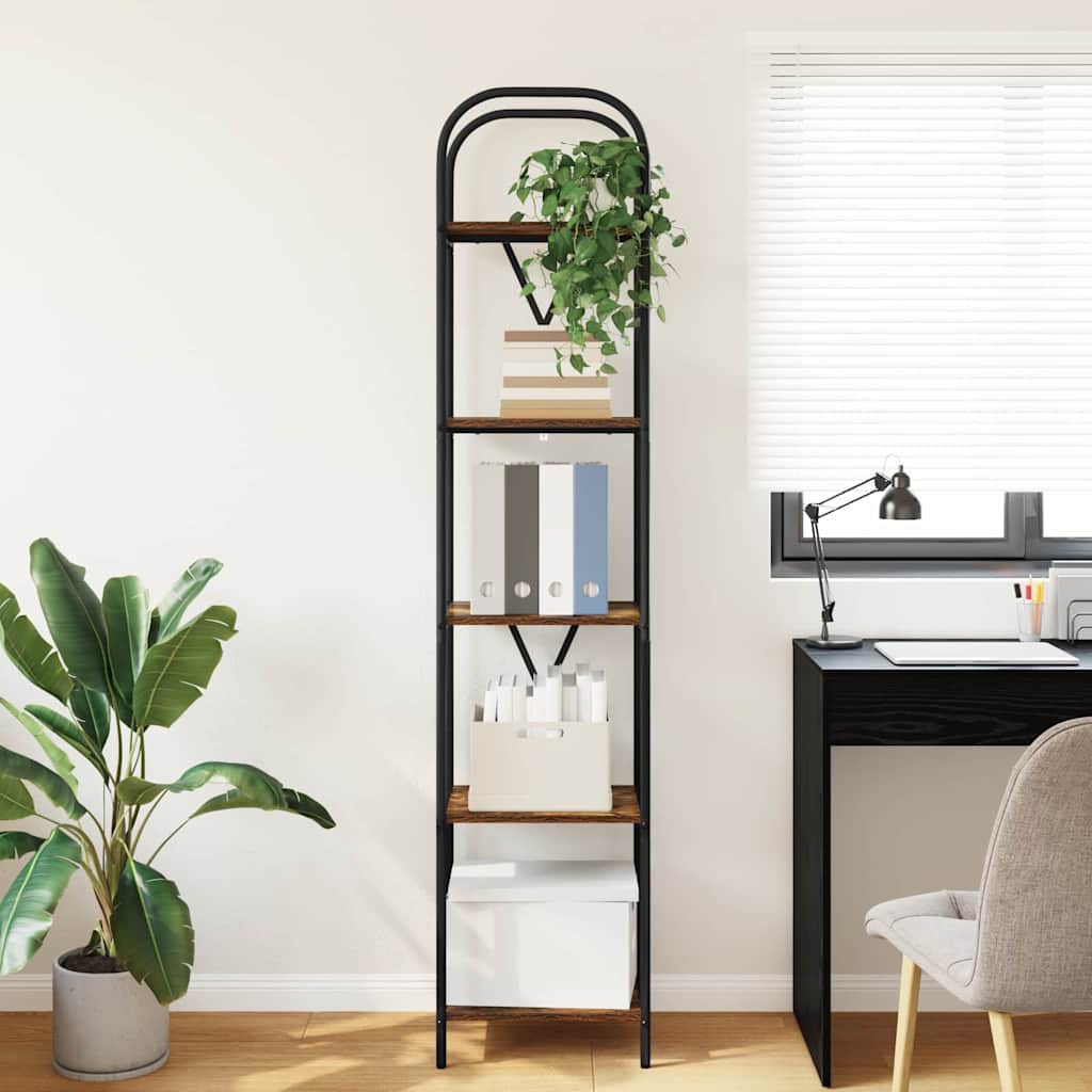 vidaXL Bookshelf 5-Tier 40 x 30 x 183 cm Engineered wood Smoked Oak 4