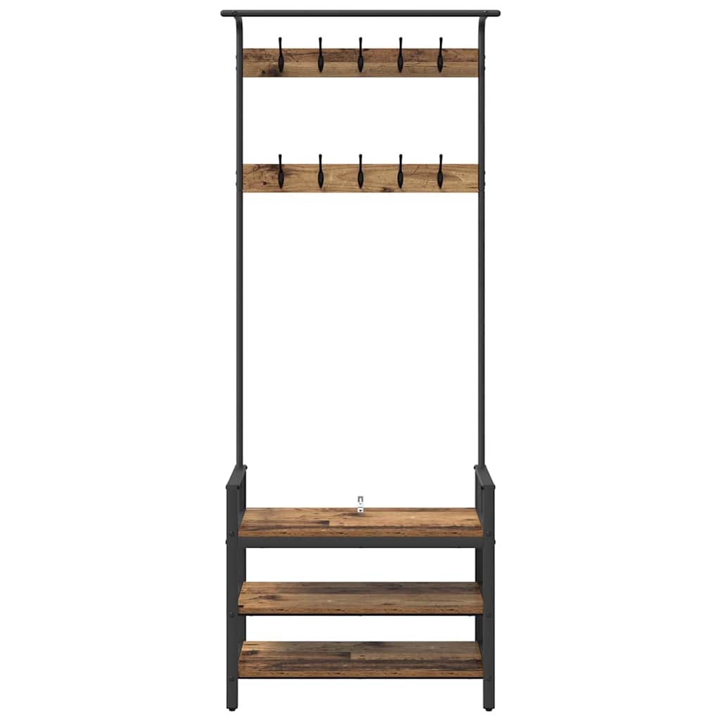 vidaXL Coat Rack with Shelf Old Wood 75 x 34 x 184 cm Engineered wood 5