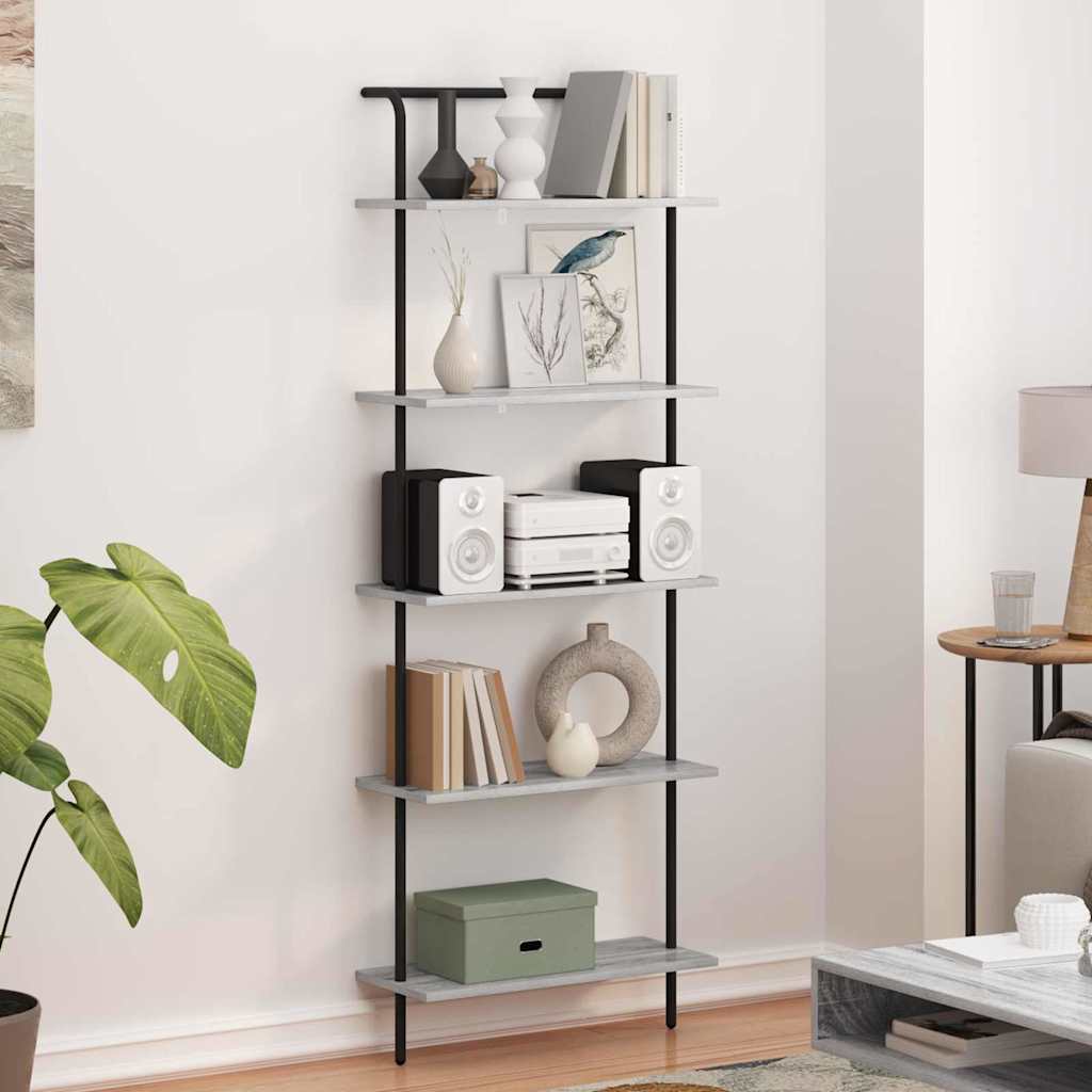 vidaXL Bookshelf 5-Tier 60 x 24 x 168 cm Engineered wood Grey Sonoma 4