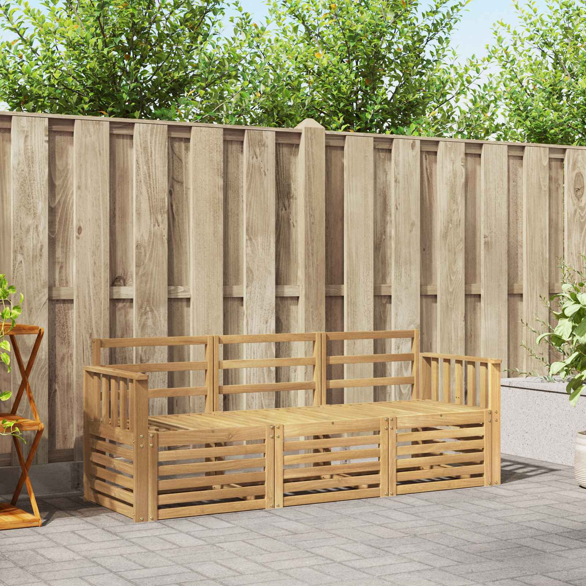 Outdoor Sofa Set 3 pcs 3-Seaters Solid Acacia Wood White Vertical slats