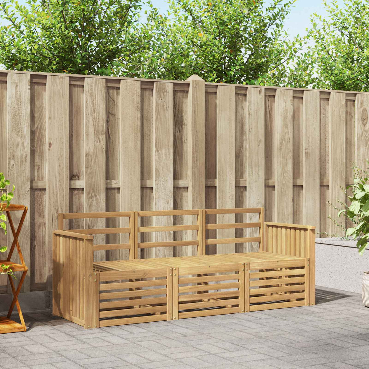 Outdoor Sofa Set 3 pcs 3-Seaters Solid Acacia Wood White Track