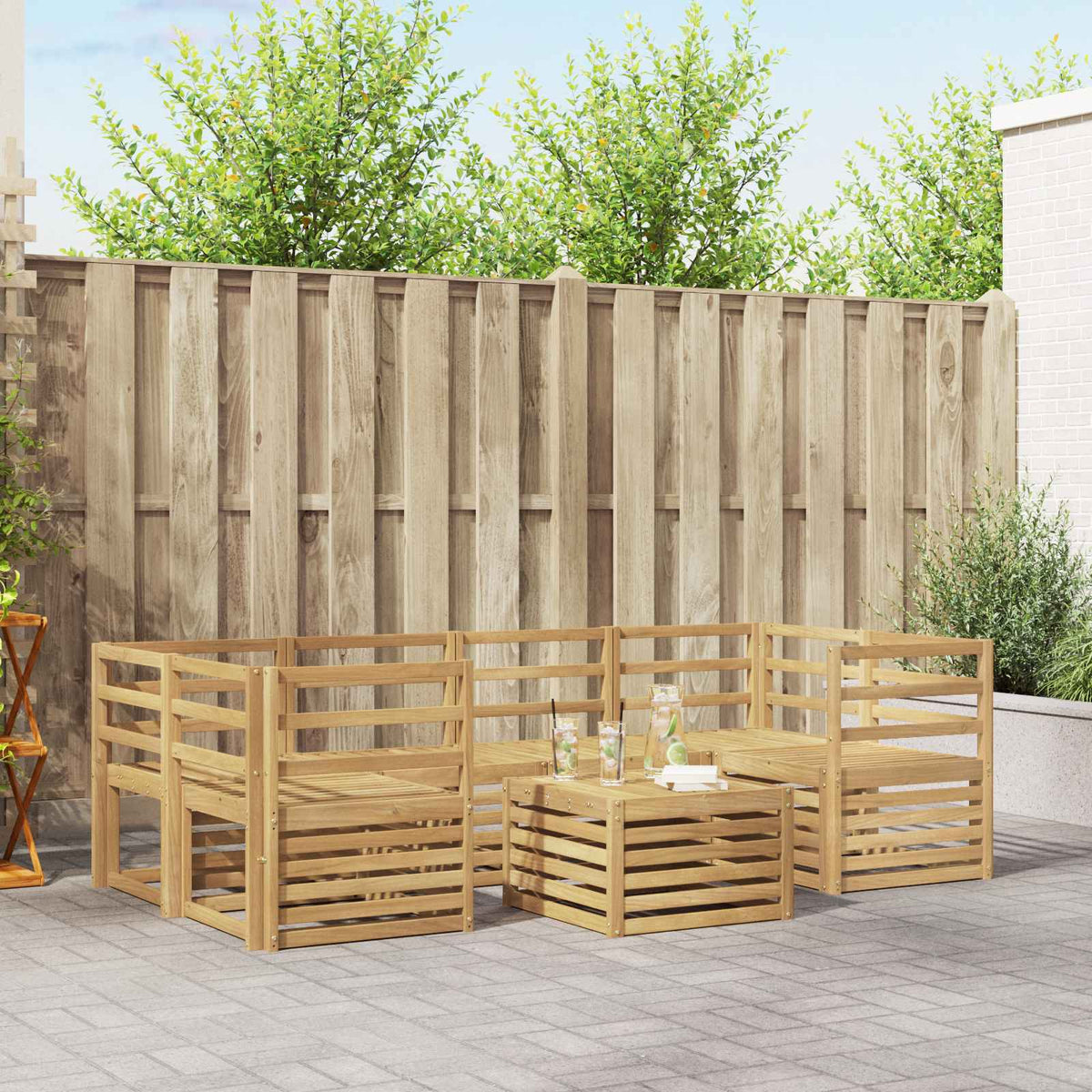 Outdoor Sofa Set 7 pcs 6-Seaters Solid Acacia Wood White Horizontal slats