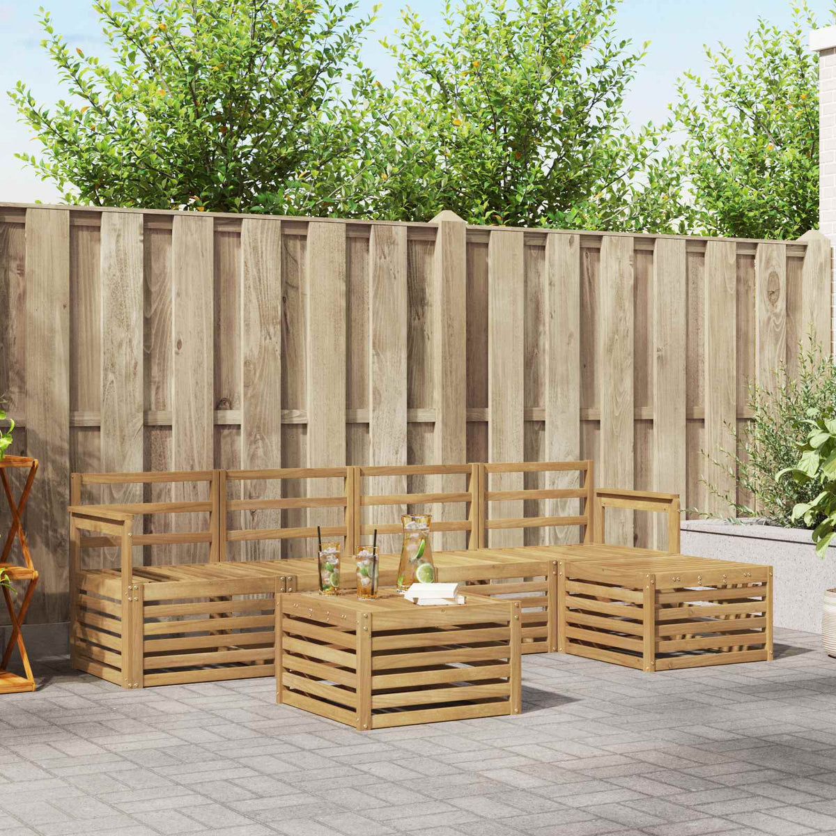 Outdoor Sofa Set 6 pcs 5-Seaters Solid Acacia Wood White Open frame