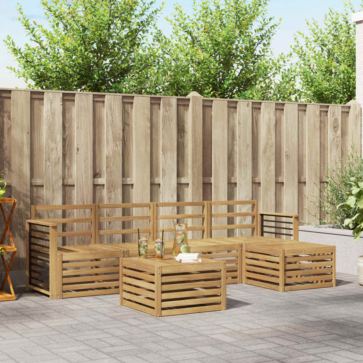 Outdoor Sofa Set 6 pcs 5-Seaters Solid Acacia Wood White suitable for Flat