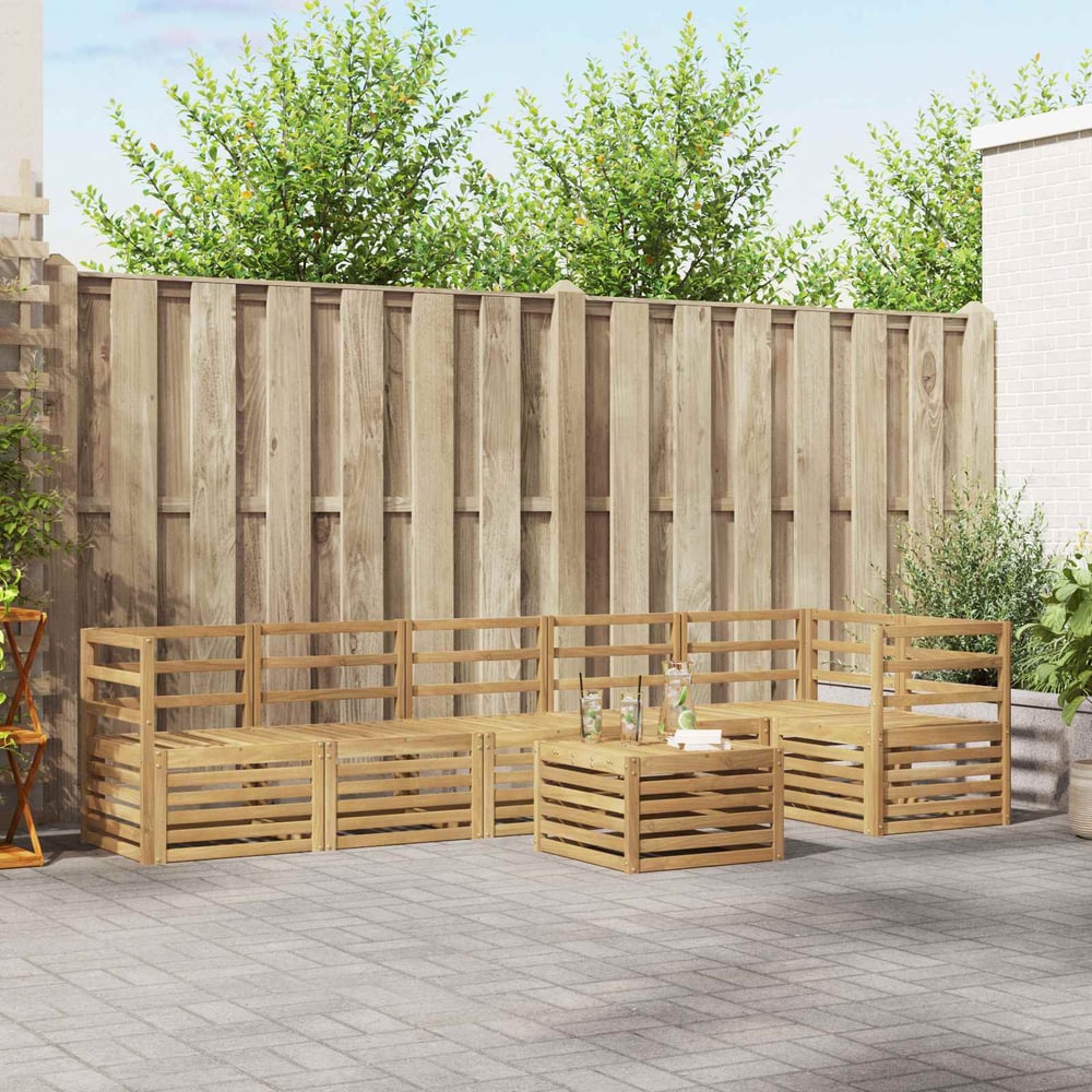 Outdoor Sofa Set 7 pcs 6-Seaters Solid Acacia Wood White Horizontal slats