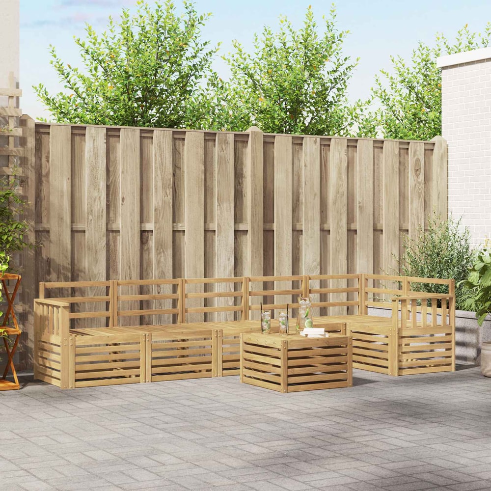 Outdoor Sofa Set 7 pcs 6-Seaters Solid Acacia Wood White Vertical slats