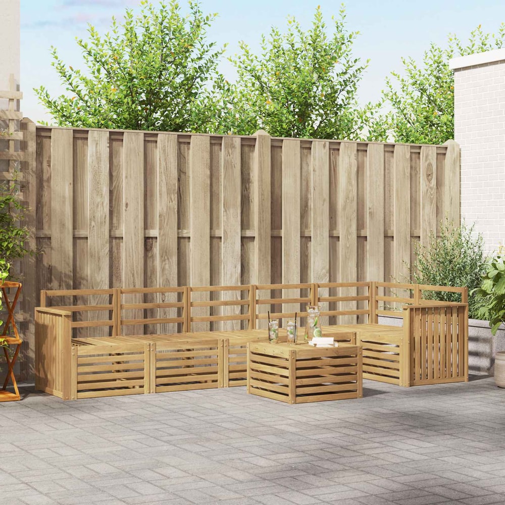 Outdoor Sofa Set 7 pcs 6-Seaters Solid Acacia Wood White Track