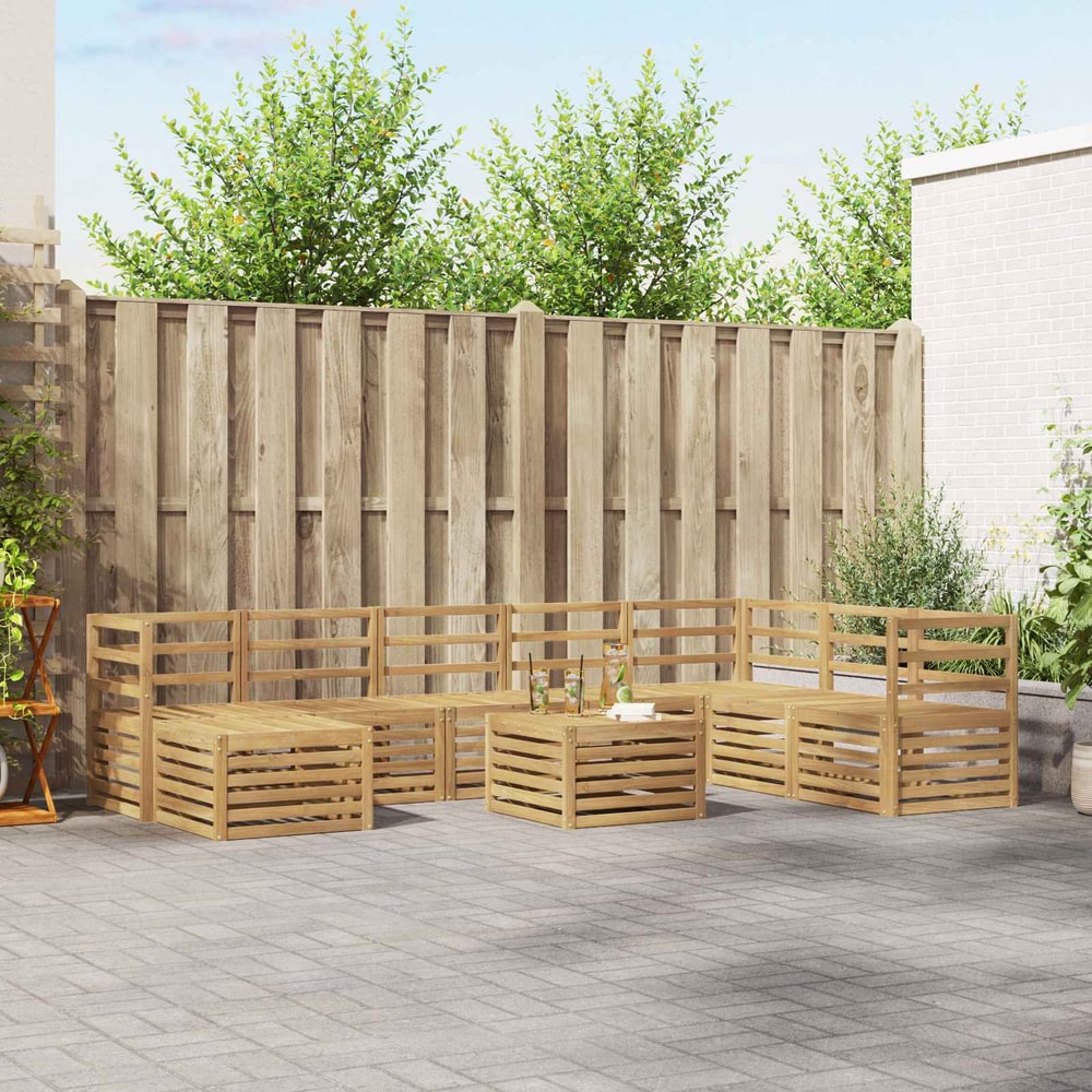 Outdoor Sofa Set 9 pcs 8-Seaters Solid Acacia Wood White Horizontal slats