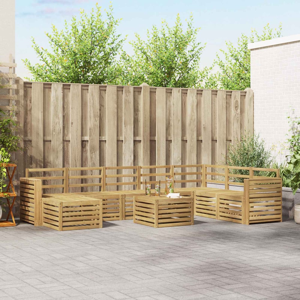 Outdoor Sofa Set 9 pcs 8-Seaters Solid Acacia Wood White Wide flat