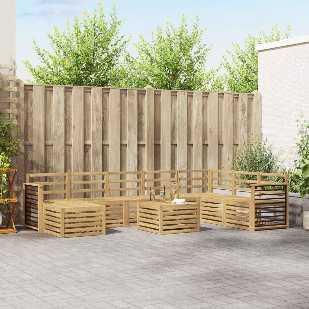 Outdoor Sofa Set 9 pcs 8-Seaters Solid Acacia Wood White Straight