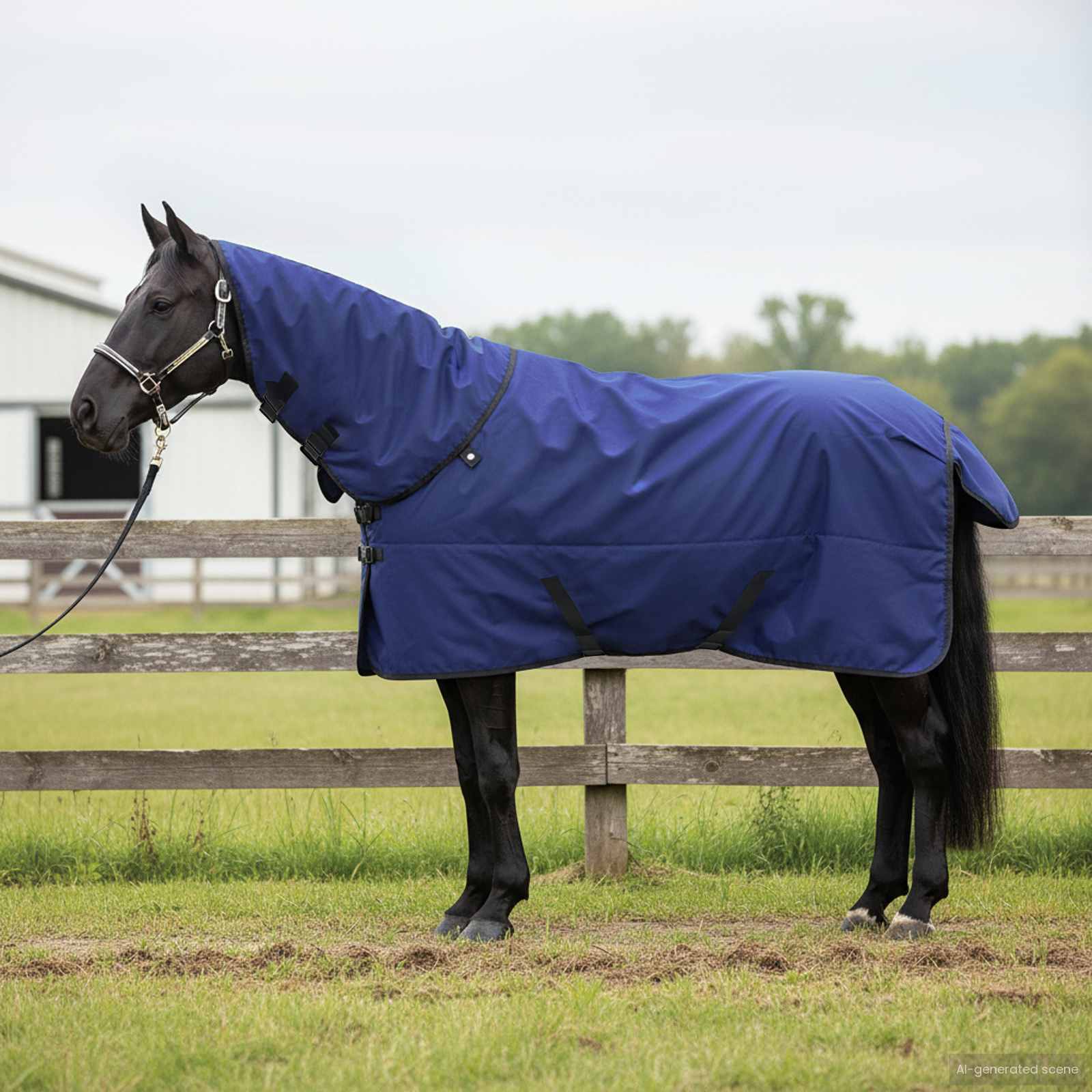 vidaXL Horse Blanket Full Navy Blue 95 cm Polyester 1