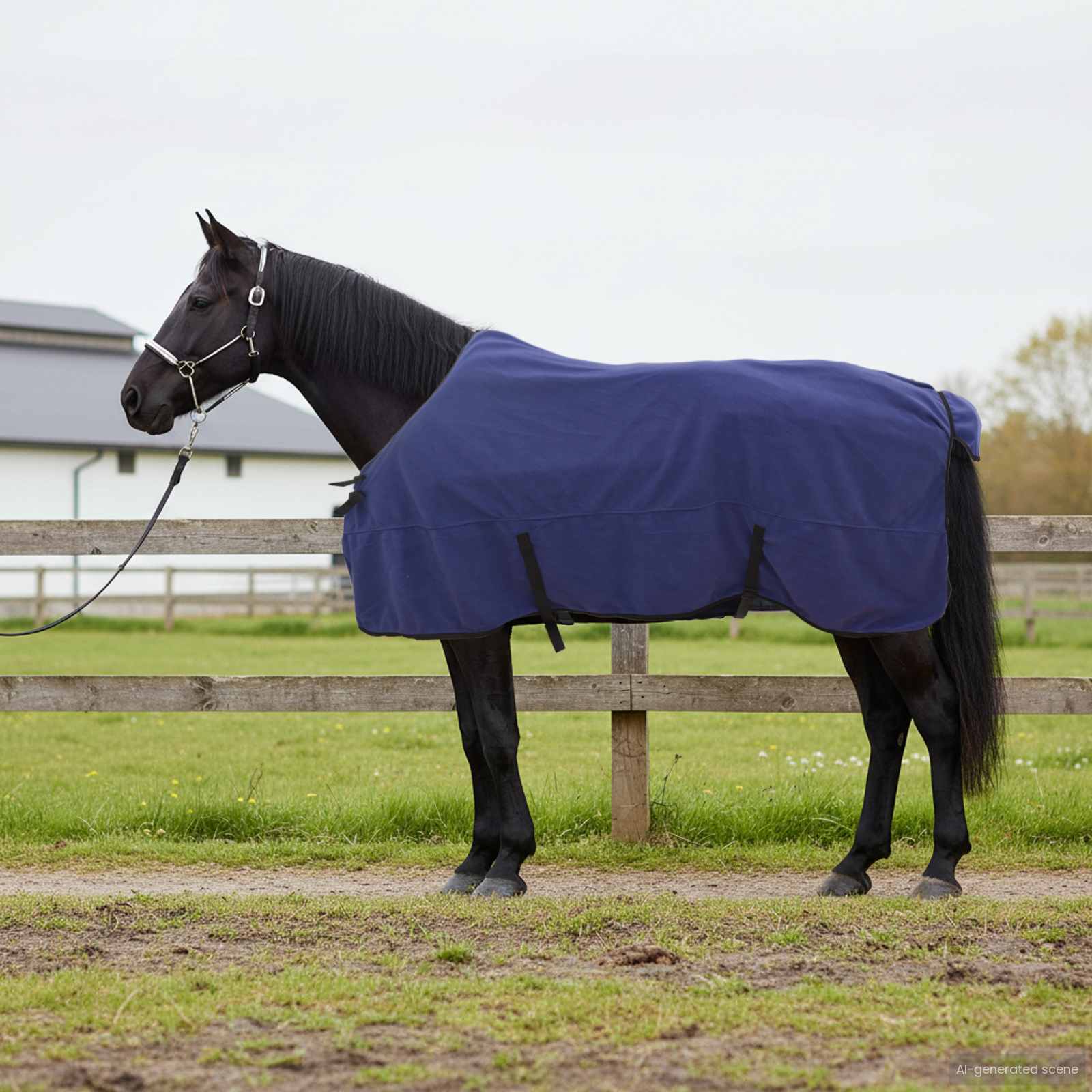 vidaXL Horse Blanket Navy Blue 125 cm Polyester Fleece 1