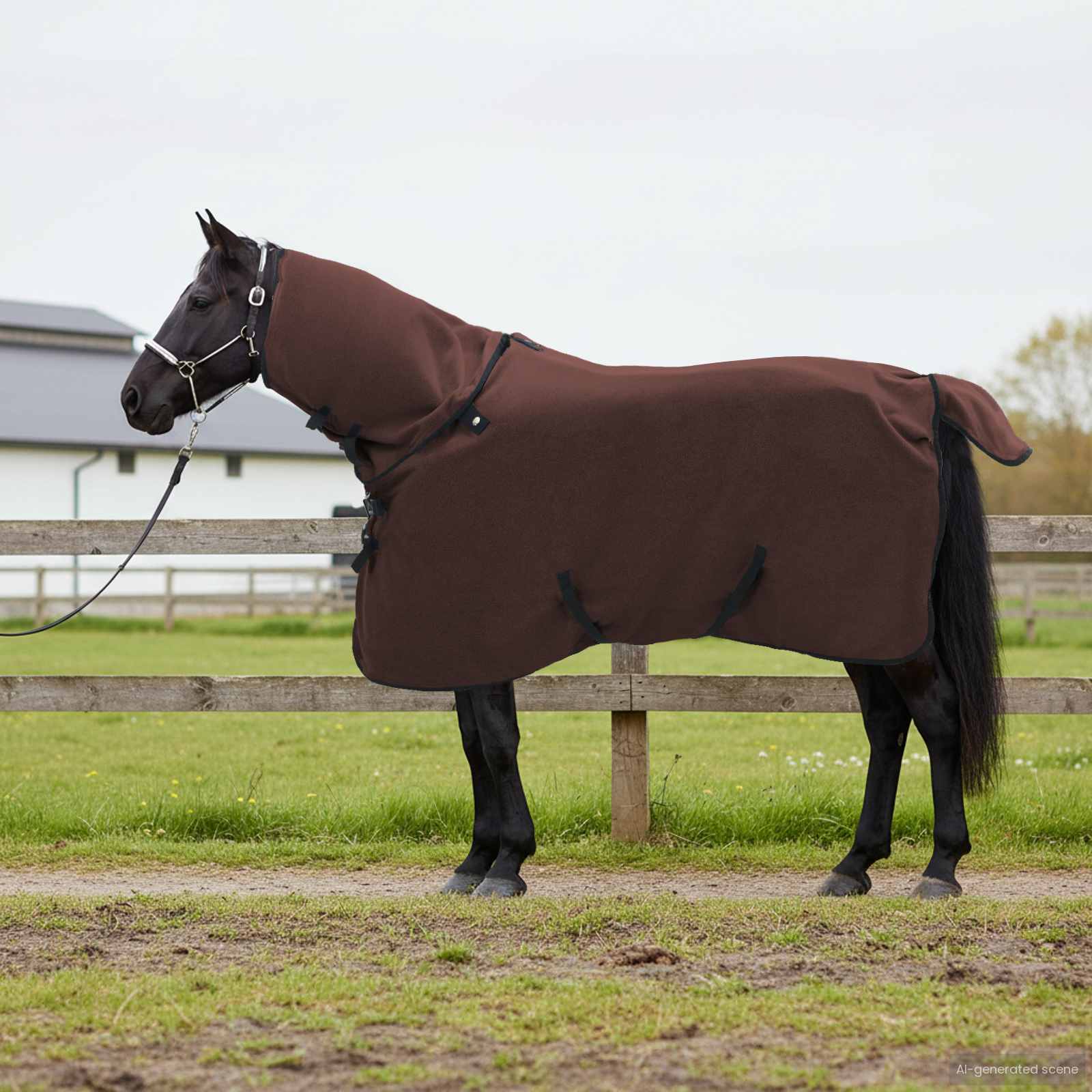 vidaXL Horse Blanket Full Dark Brown 95 cm Polyester Fleece 1