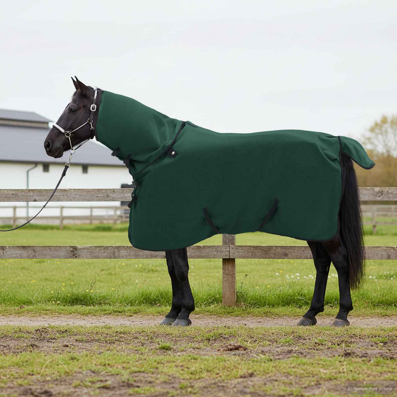 vidaXL Horse Blanket Full Dark Green 95 cm Polyester Fleece 1