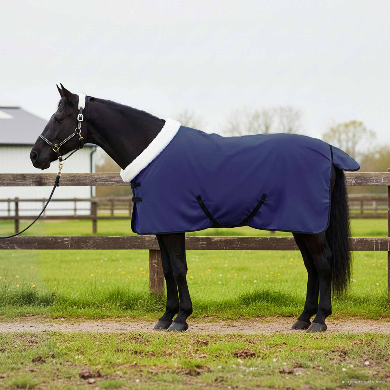 vidaXL Horse Blanket Navy Blue 105 cm Polar fleece 1