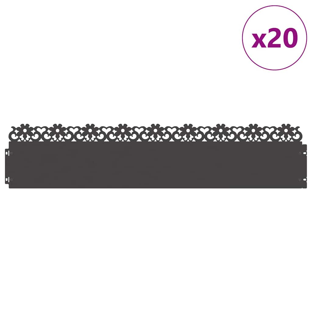 Lawn Edgings 103 x 0.05 x 22 cm Steel 20 pcs Flower Black