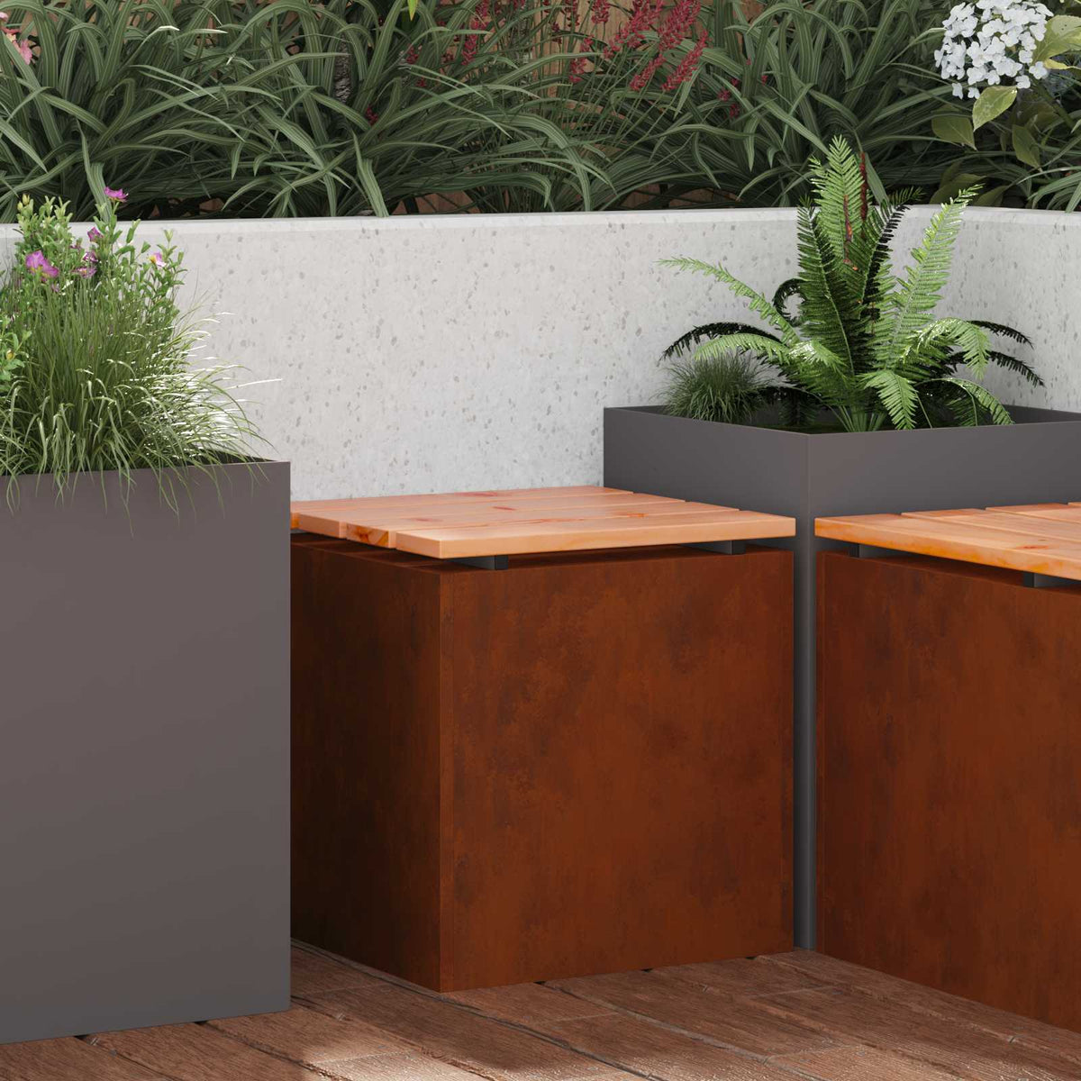 Garden Bench Steel 40 x 40 x 43 cm Weathering steel