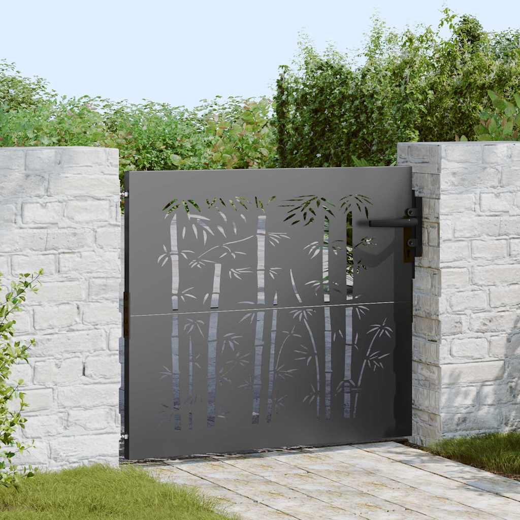 Garden Gate Corten Steel Bamboo Design Black 85 x 100 cm