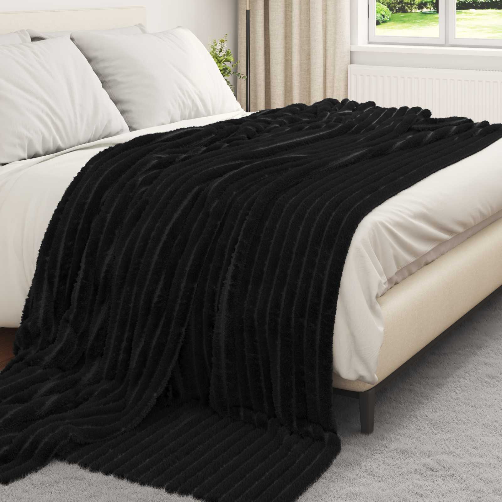 vidaXL Throw Blanket Black 240 x 220 cm 1.36 kg Fleece 3
