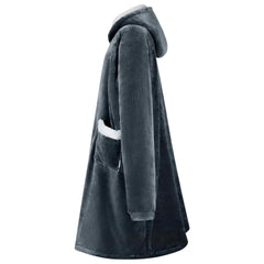 vidaXL Blanket Hoodie Navy Blue L Fleece and Flannel 3