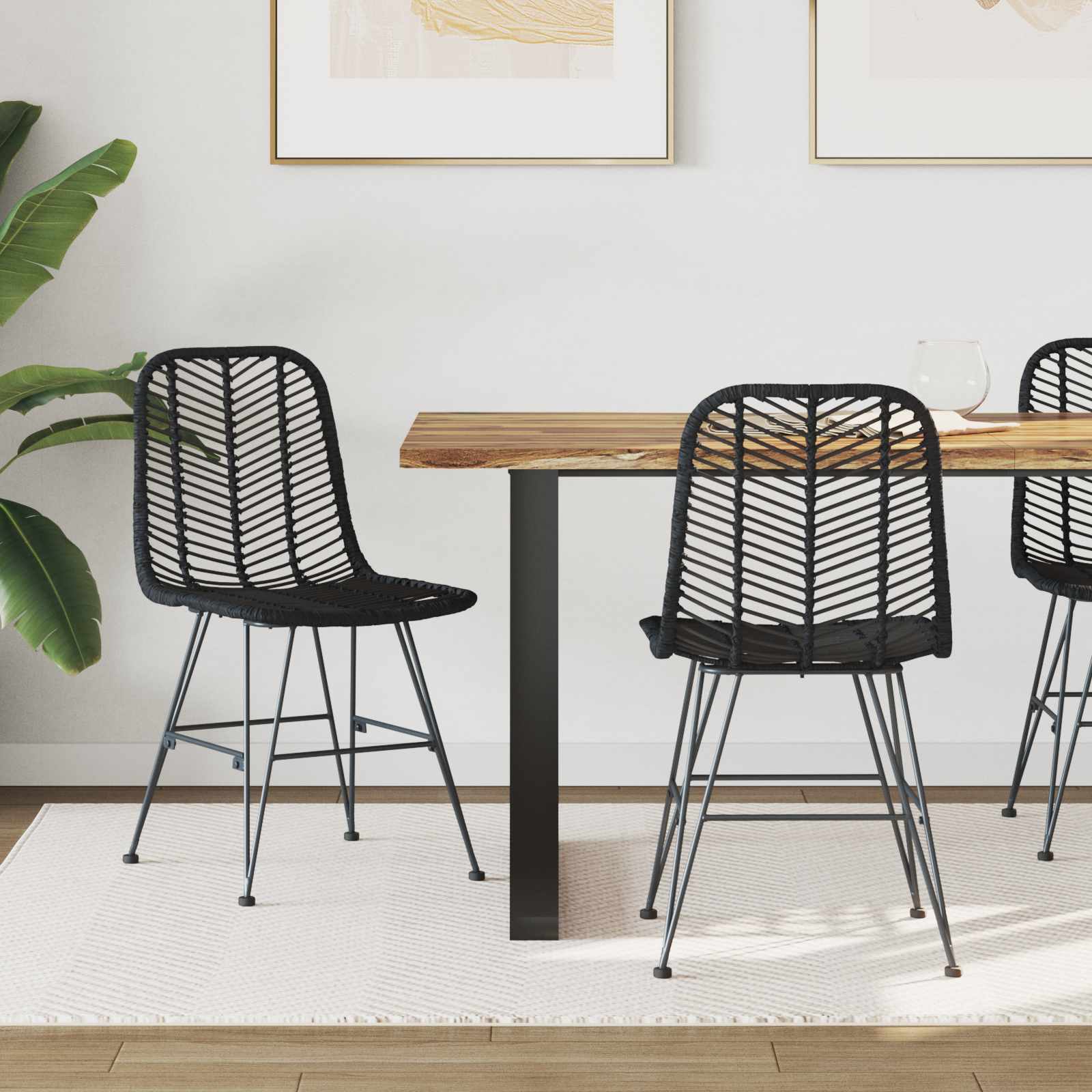 vidaXL Dining Chair 2 pcs Rattan and Iron Black 44.5 x 54.5 x 85 cm 1