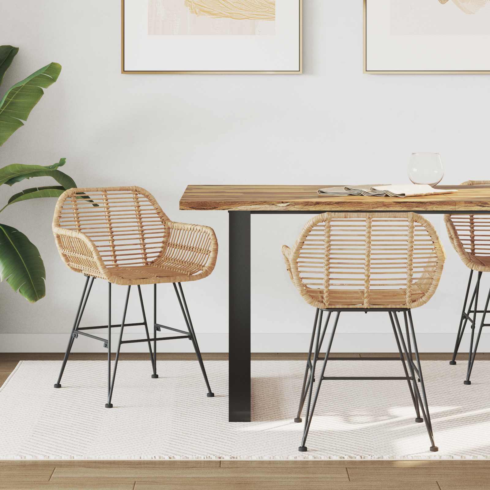 vidaXL Dining Chair 2 pcs Rattan and Iron Natural 55 x 50 x 74 cm 1