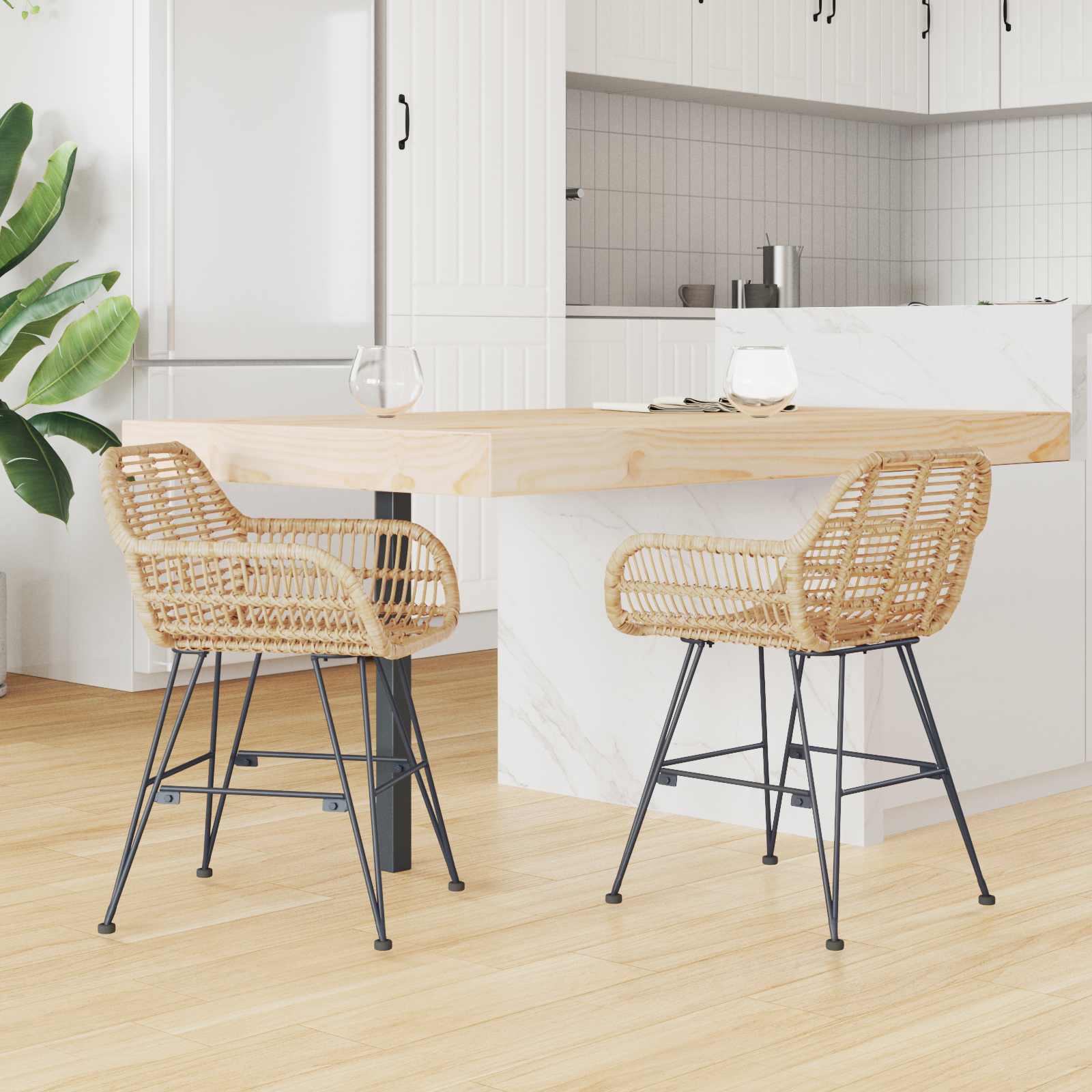 vidaXL Dining Chair 2 pcs Rattan and Iron Natural 55 x 50 x 74 cm 3