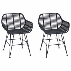 vidaXL Dining Chair 2 pcs Rattan and Iron Black 55 x 50 x 74 cm 2
