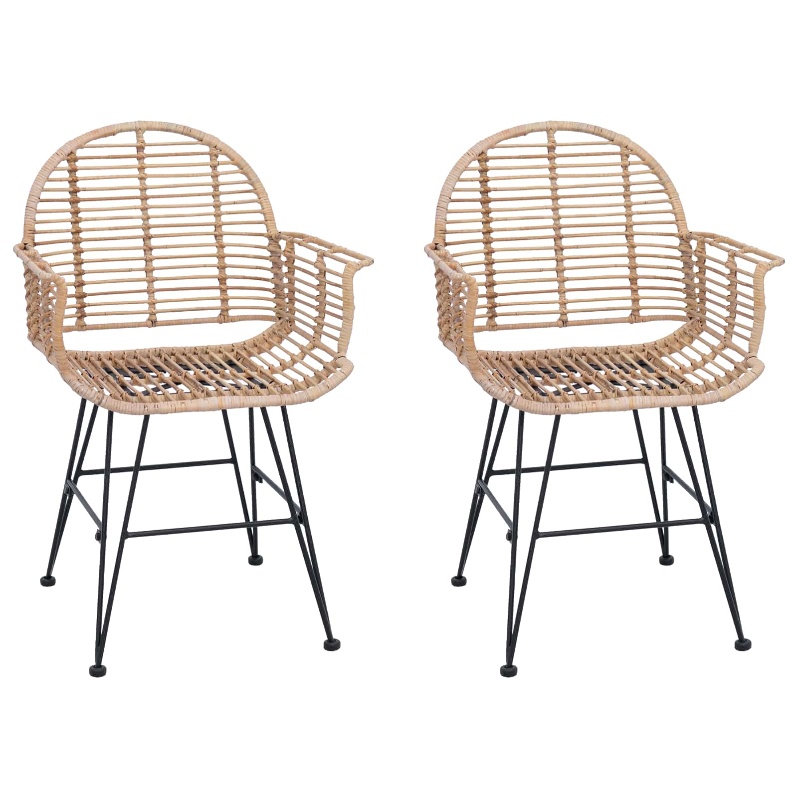 vidaXL Dining Chair 2 pcs Rattan and Iron Natural 57 x 55 x 85 cm 2