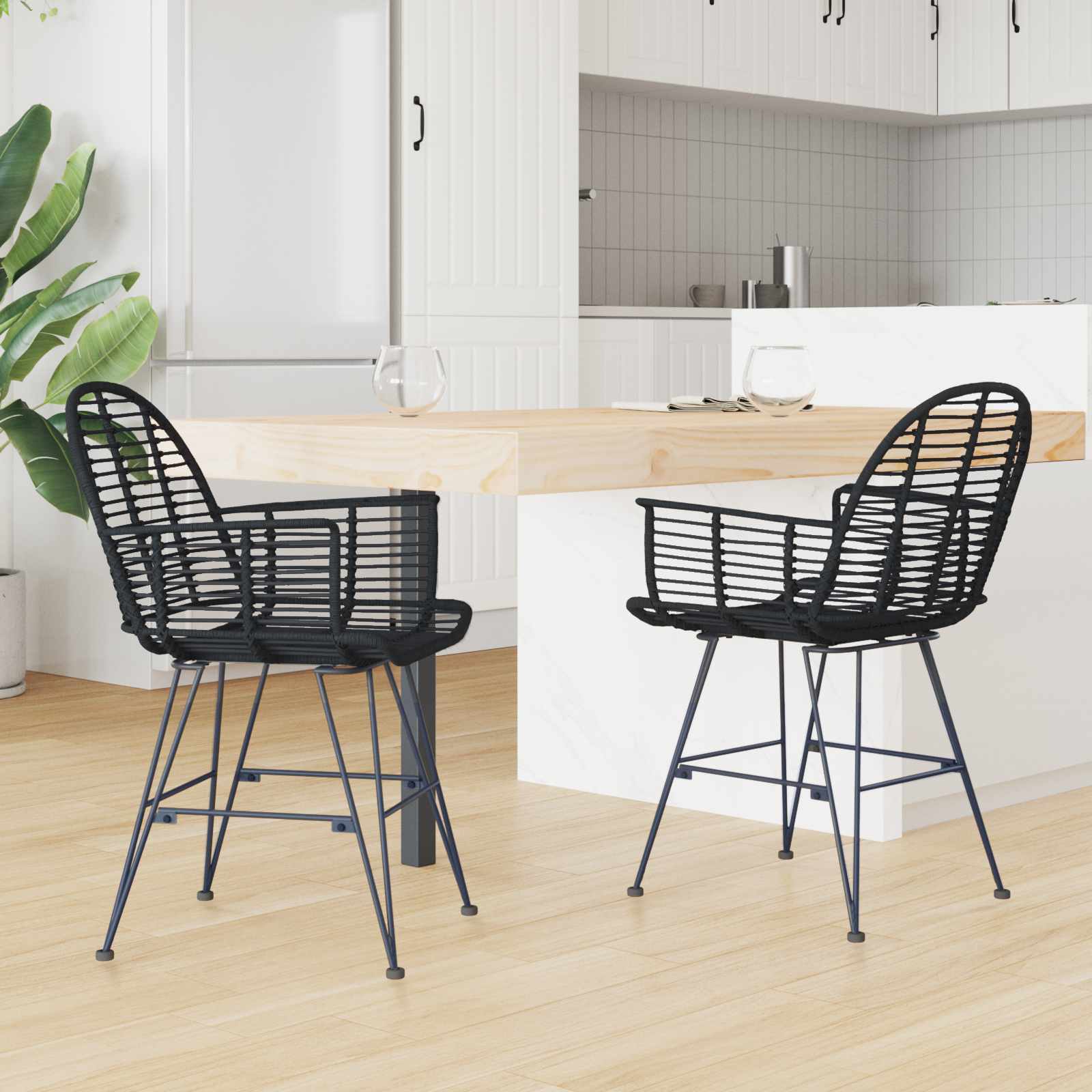 vidaXL Dining Chair 2 pcs Rattan and Iron Black 57 x 55 x 85 cm 3