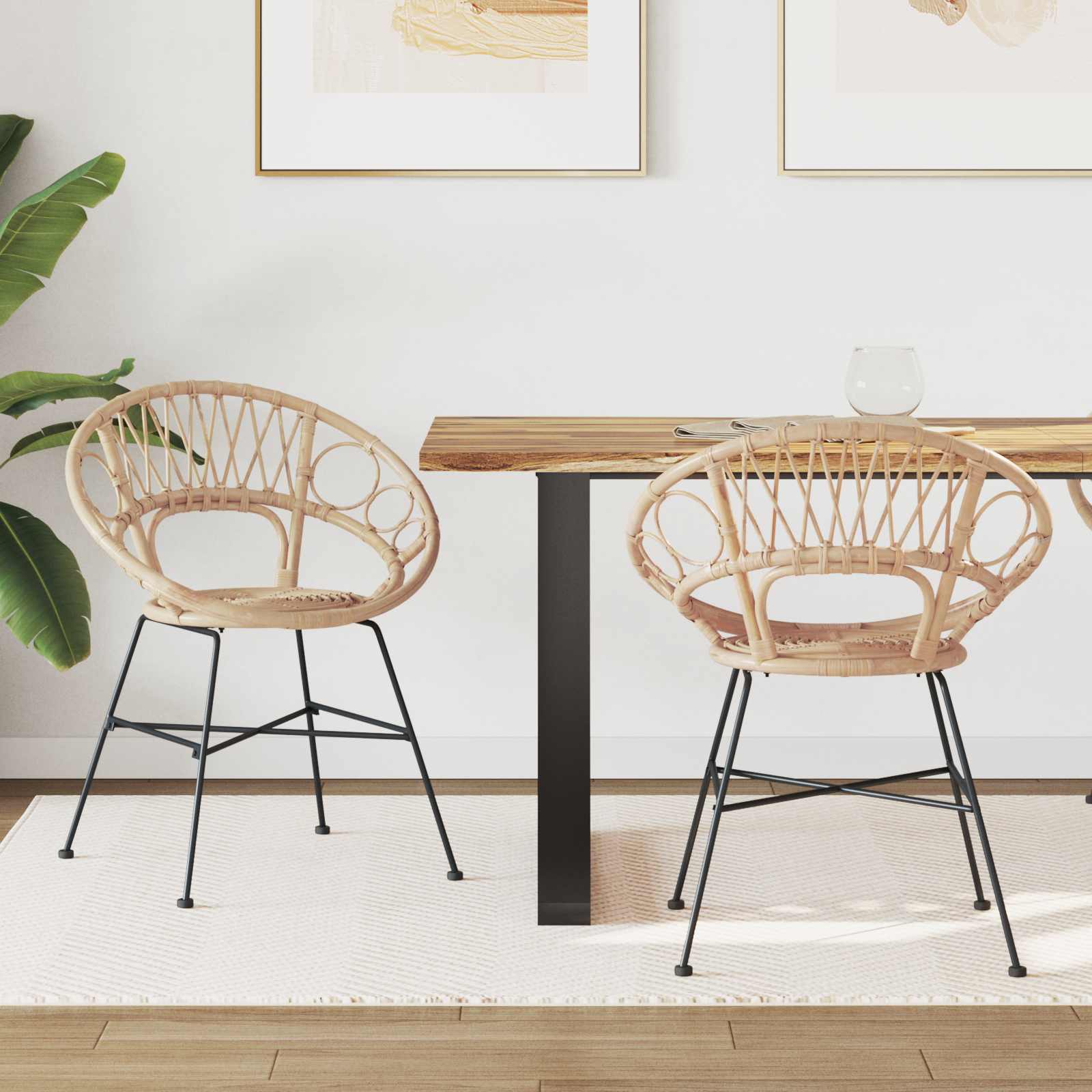 vidaXL Dining Chair 2 pcs Rattan and Iron Natural 54 x 65 x 82 cm 1