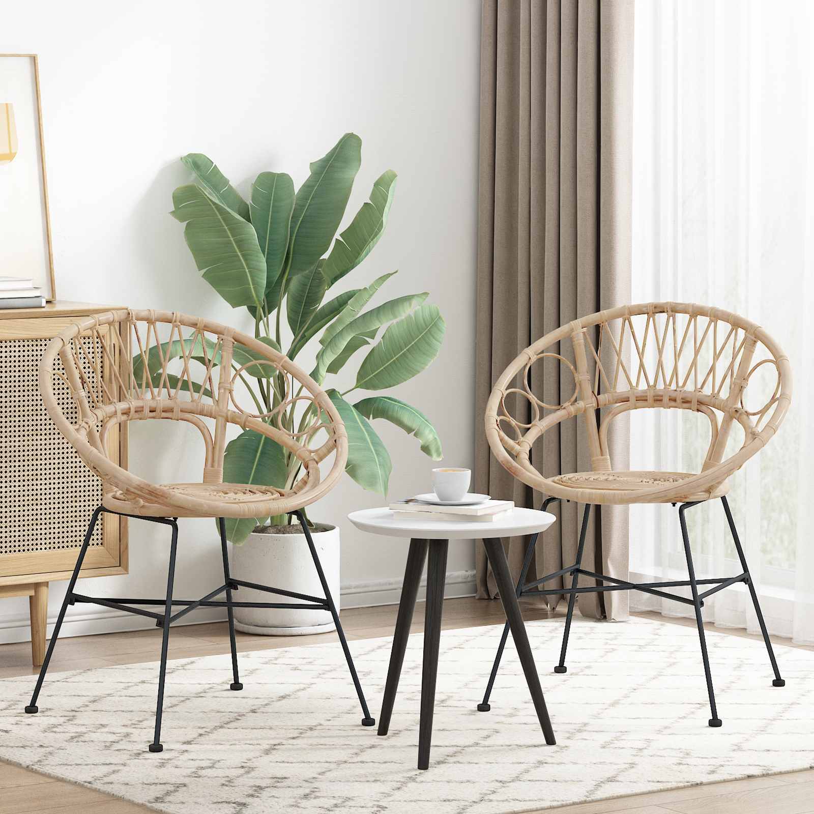 vidaXL Dining Chair 2 pcs Rattan and Iron Natural 54 x 65 x 82 cm 3