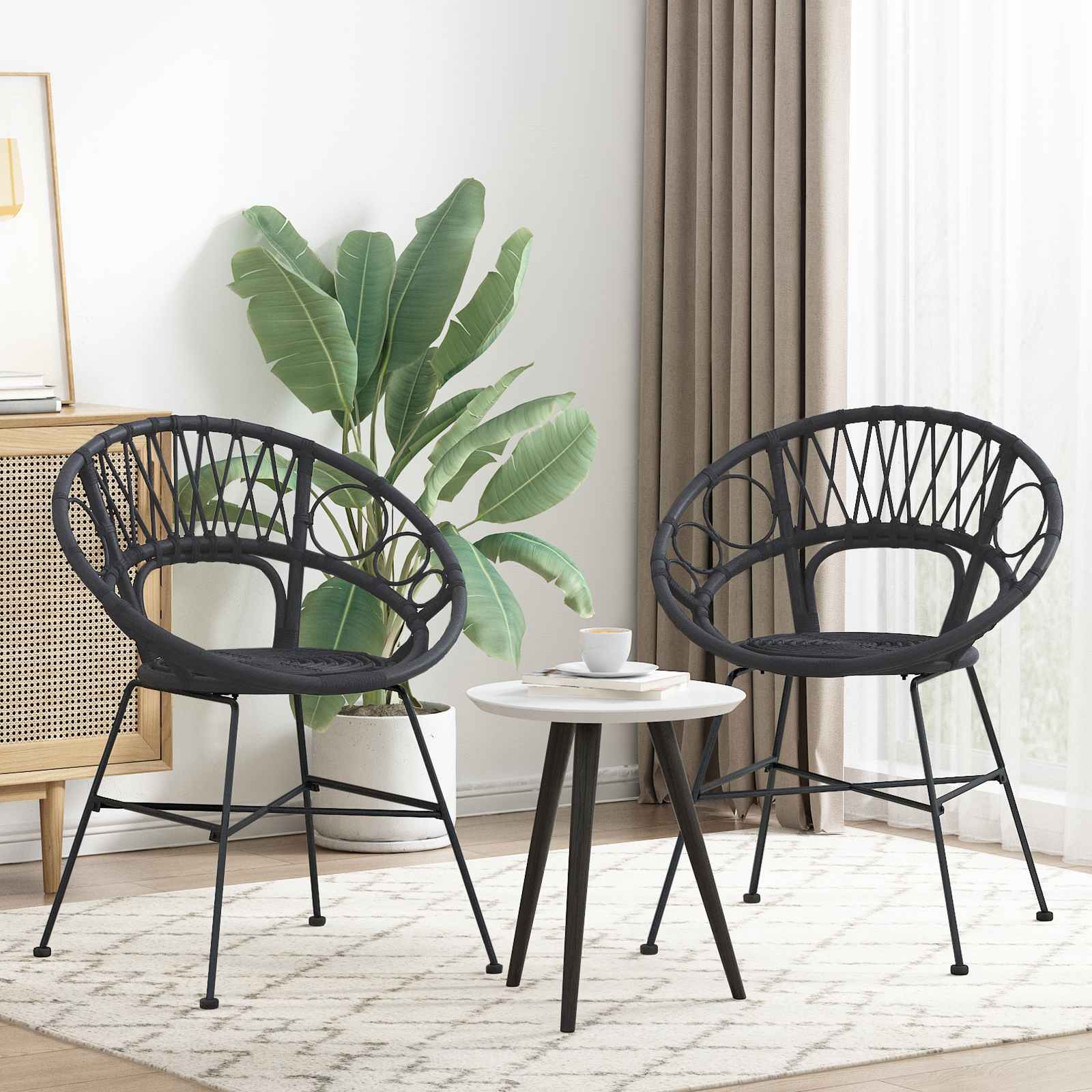 vidaXL Dining Chair 2 pcs Rattan and Iron Black 54 x 65 x 82 cm 3
