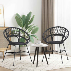 vidaXL Dining Chair 2 pcs Rattan and Iron Black 54 x 65 x 82 cm 3