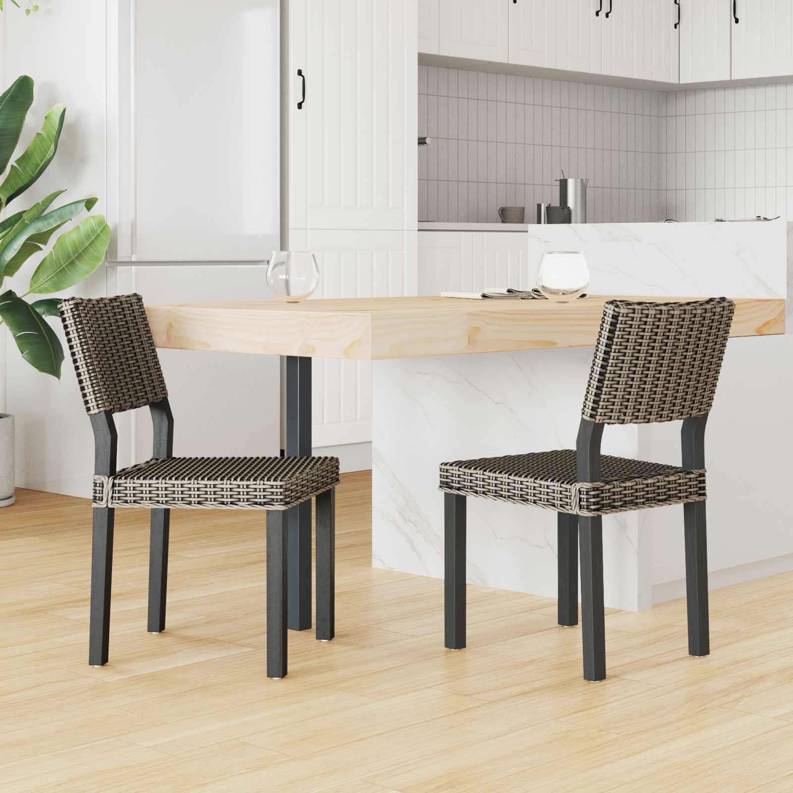 vidaXL Dining Chair GENDT 2 pcs Kubu Rattan Black Wash 46 x 55 x 84 cm 3
