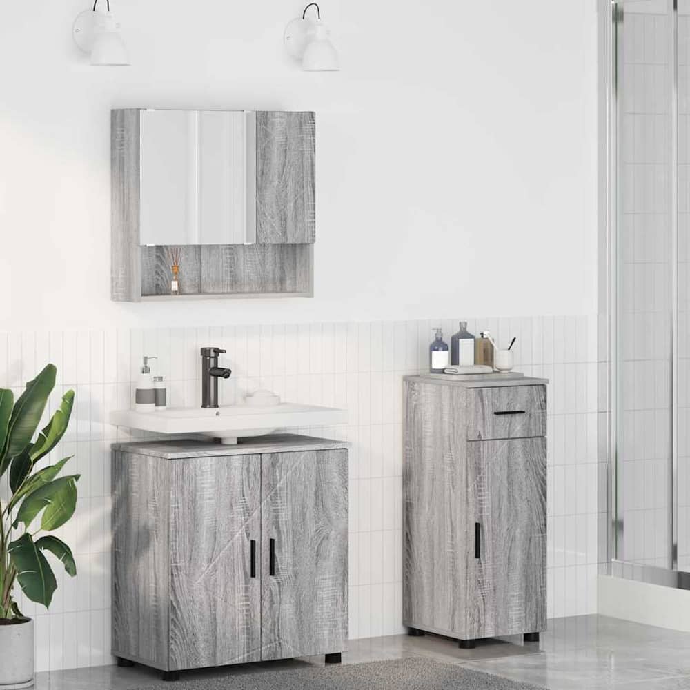 Bathroom Furniture Set 3 pcs 61 x 35 x 64 cm Grey sonoma