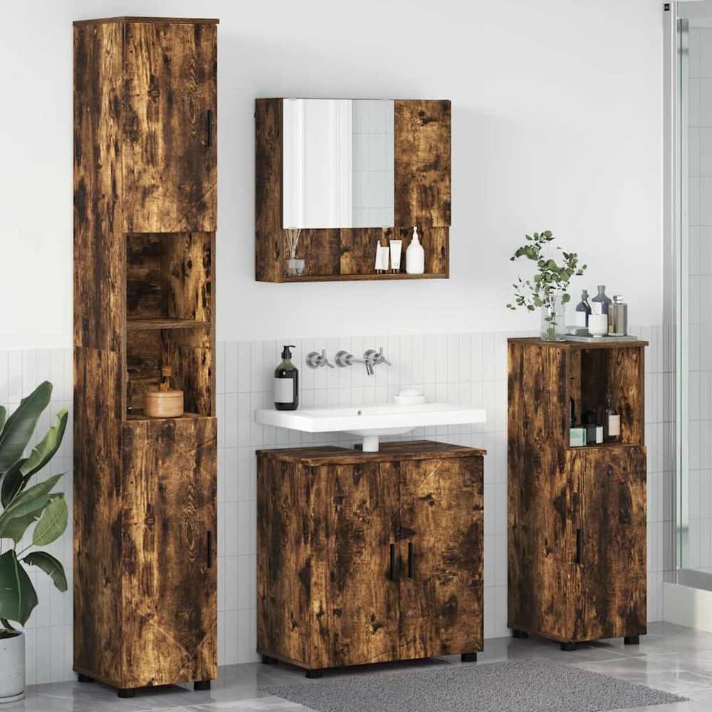 Bathroom Furniture Set 4 pcs 61 x 35 x 64 cm Smoked oak
