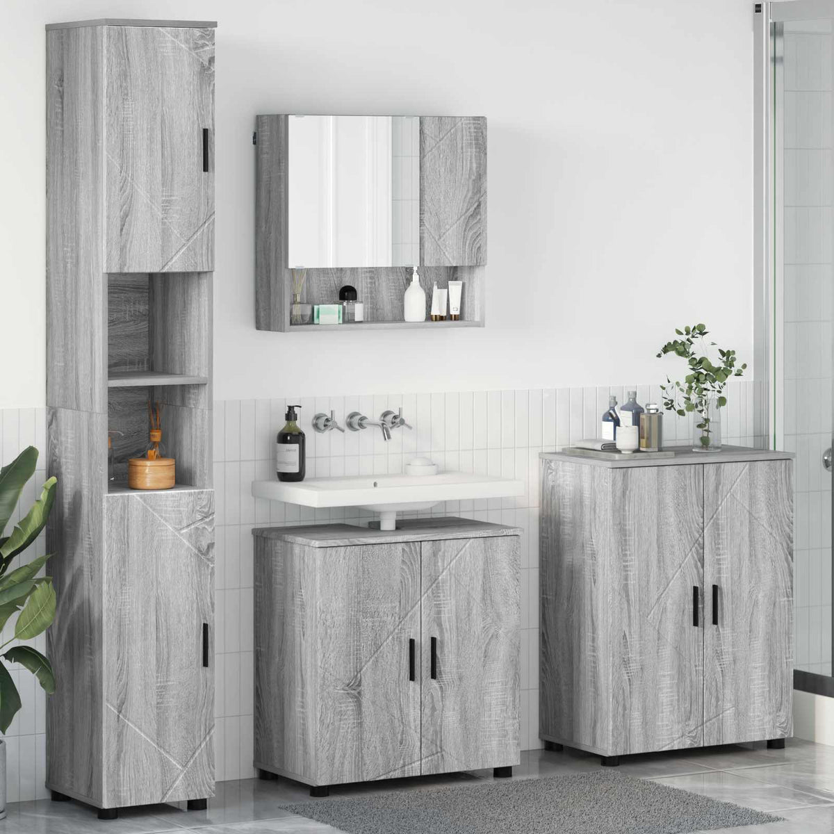 Bathroom Furniture Set 4 pcs 61 x 35 x 64 cm Grey sonoma