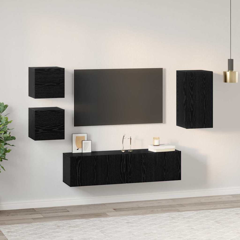 vidaXL TV Cabinet Set 5 pcs Black Oak Engineered Wood 4