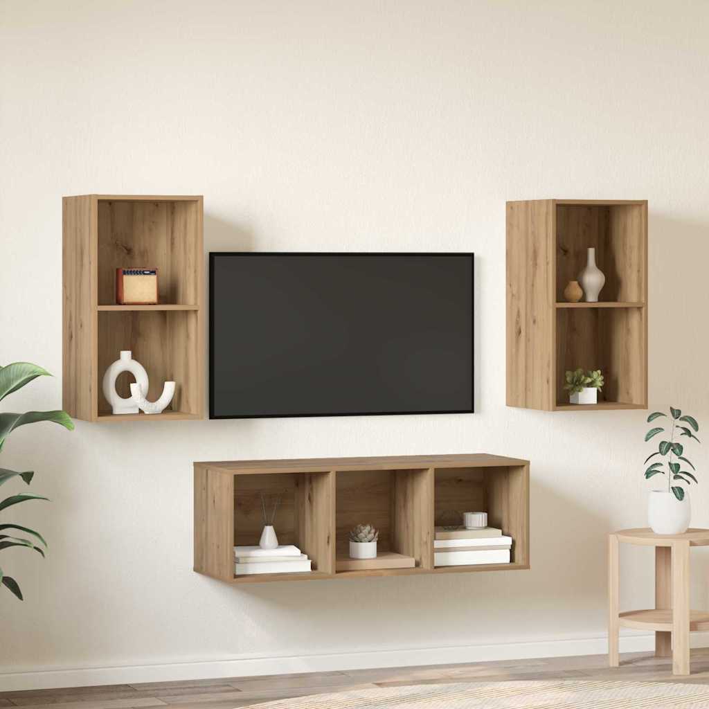 3 Piece TV Cabinet Set Engineered Wood Artisan oak