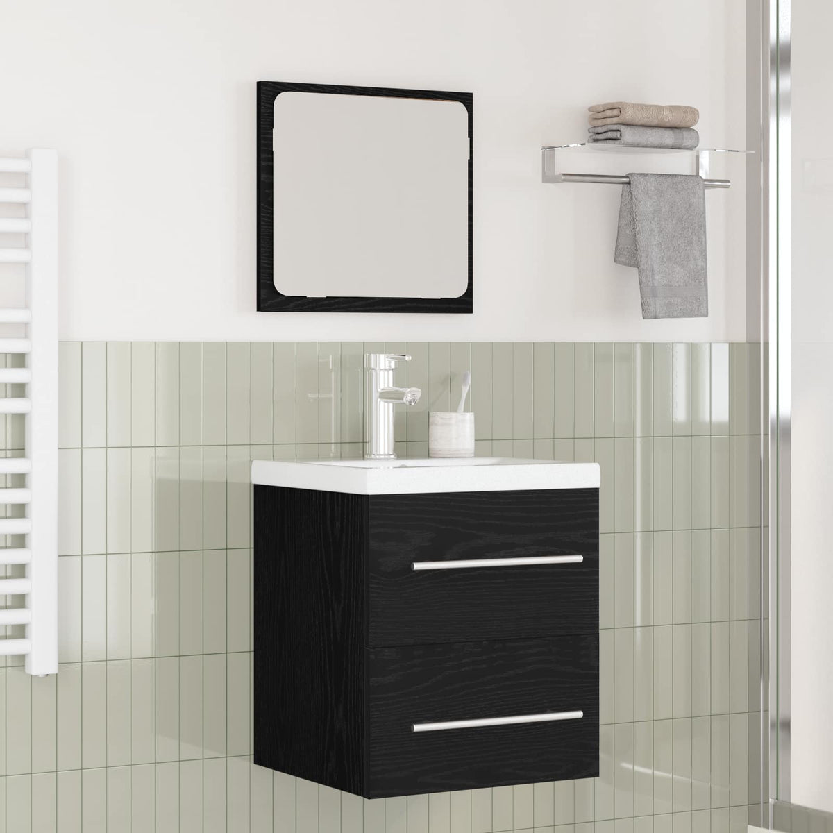 Sink Cabinet with Built-in Basin Engineered Wood Black oak