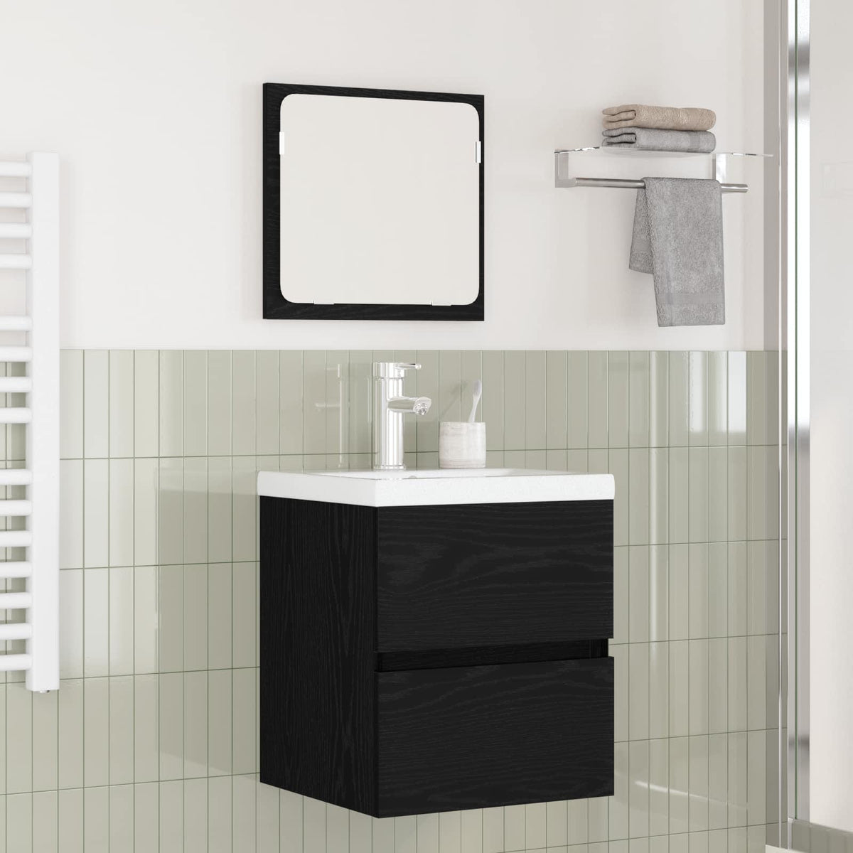 Bathroom Sink Cabinet with Basin and Mirror Black oak