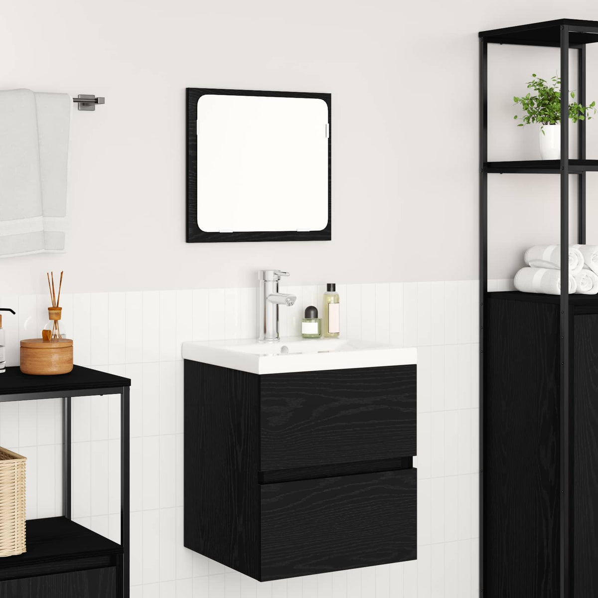 Bathroom Sink Cabinet with Basin and Mirror Black oak
