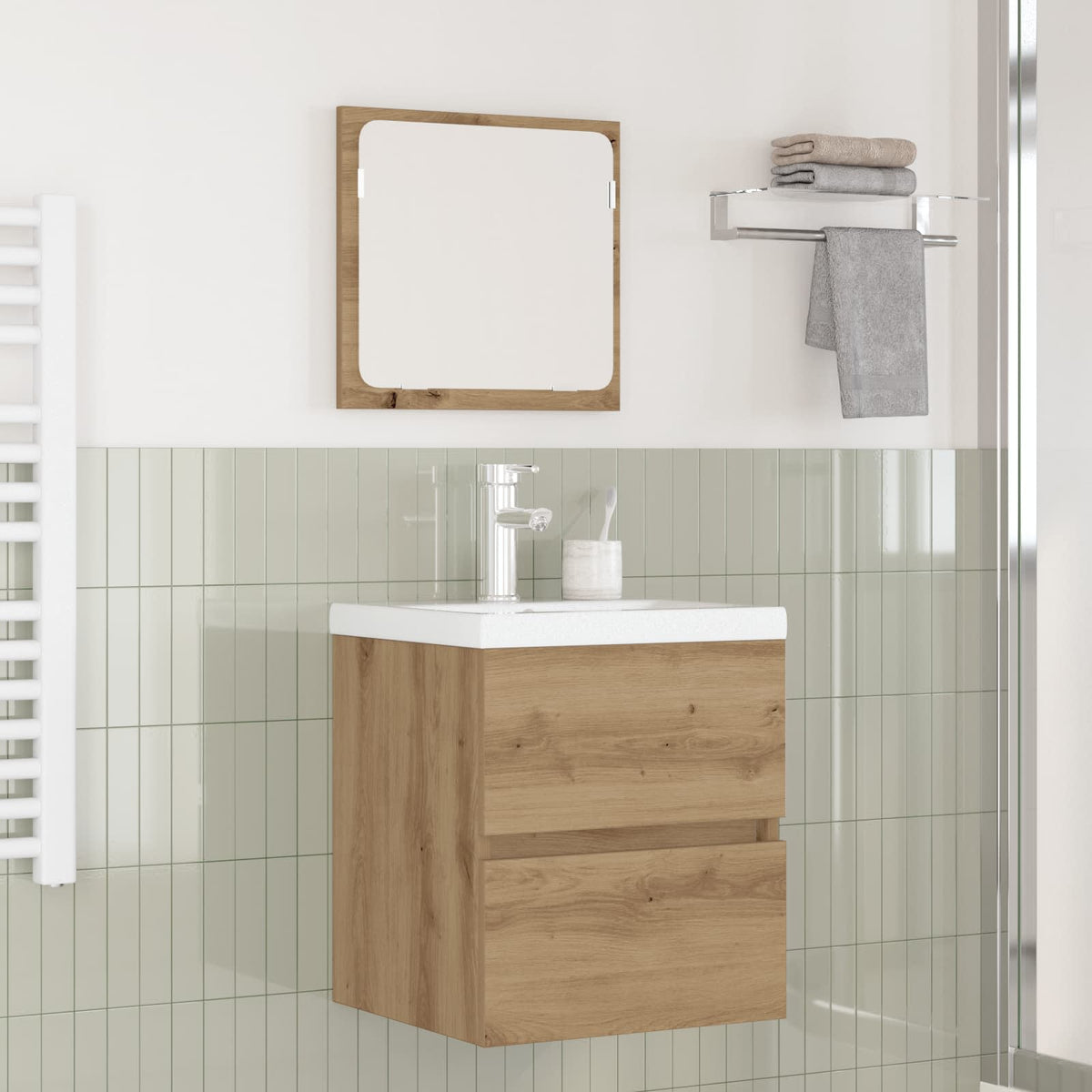 Bathroom Sink Cabinet with Basin and Mirror Artisan oak