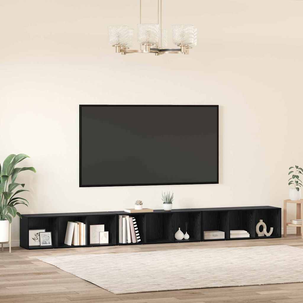 3 Piece TV Cabinet Set 107x35x37 cm Engineered Wood Black oak